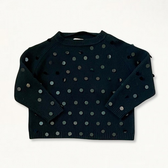 Vintage Michael Simon Black Sequin Paillette Fuzzy Ribbed Knit Crewneck Sweater - Picture 9 of 10